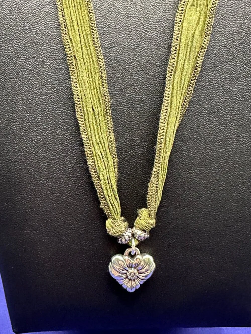 Brighton Silver-Plated Heart Pendant Necklace Fabric Strand